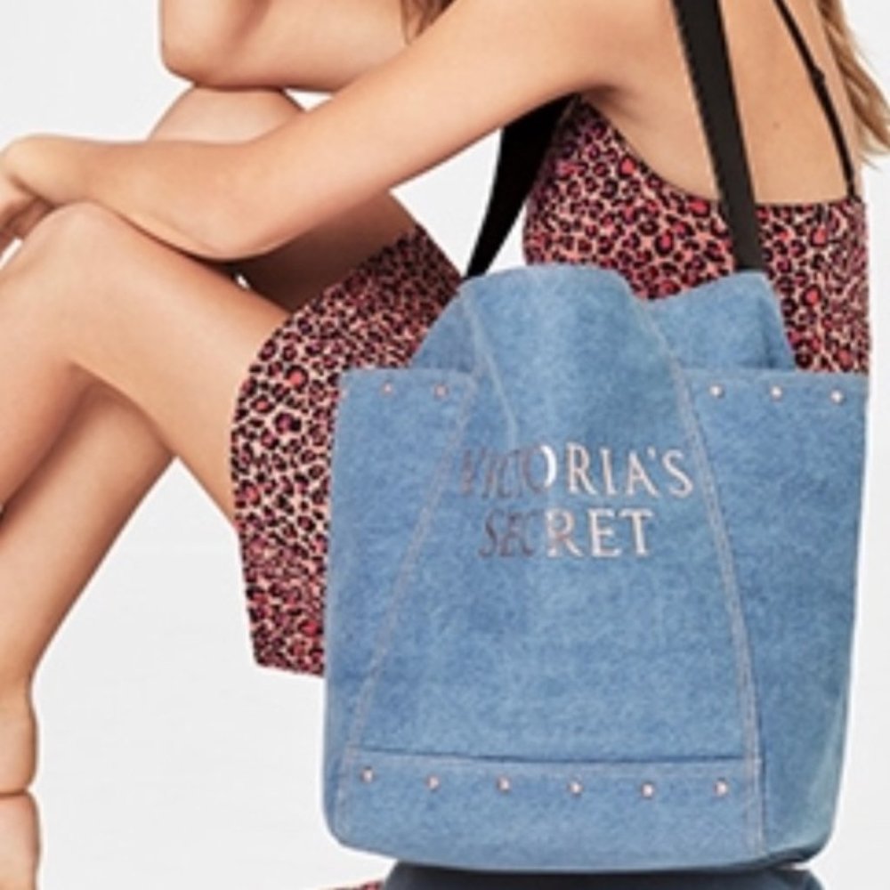 Victoria’s Secret Denim Stud Tote Shoulder Bag